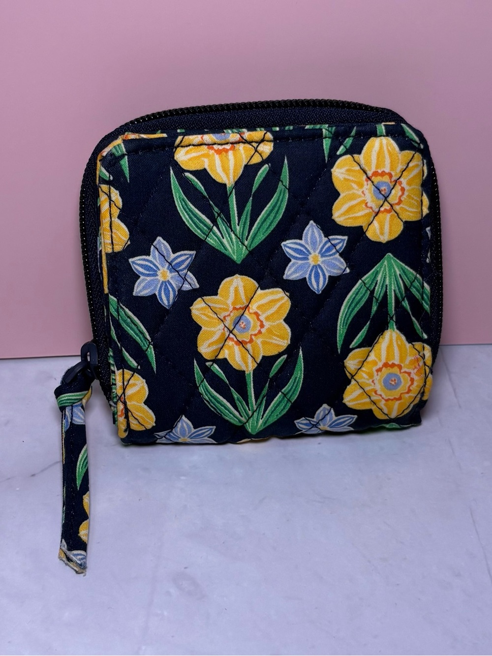 Vera Bradley Black Floral Print Quilted Zip Wallet